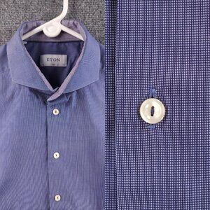 Eton Signature Twill 17 Check Romania All Cotton Slim Blue Mens Premium Shirt